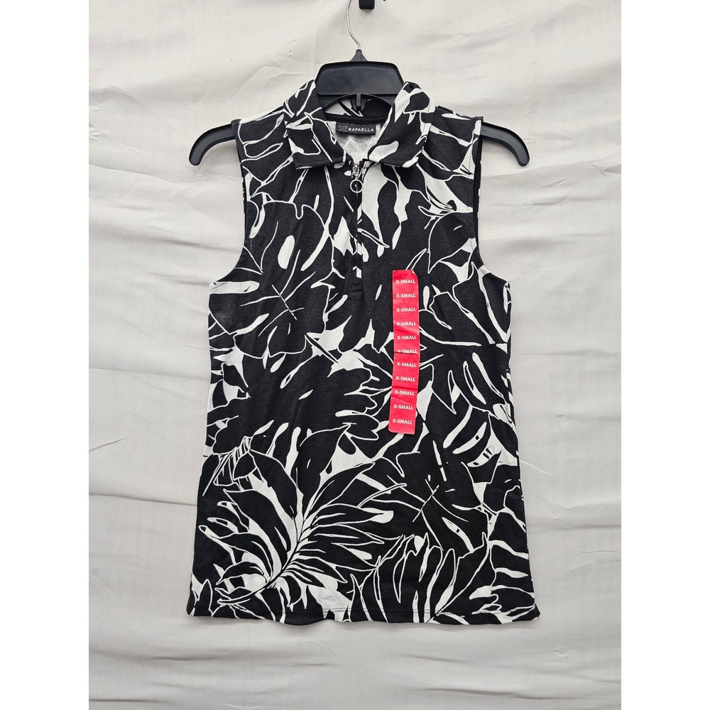 Rafaella Womens Tropical‎ Quarter Zip Polo Top Black Cotton Blend Casual Size XS